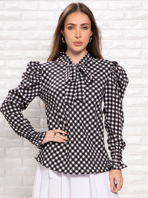 Blusa Xadrez Feminina Manga Longa Piper