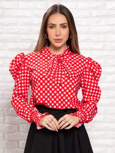 Blusa Xadrez Feminina Manga Longa Piper