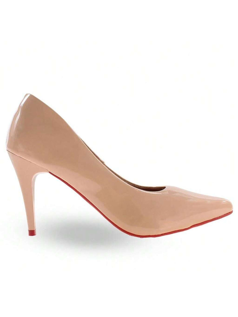 Scarpin Verniz Nude Feminino Salto Médio 8,5cm