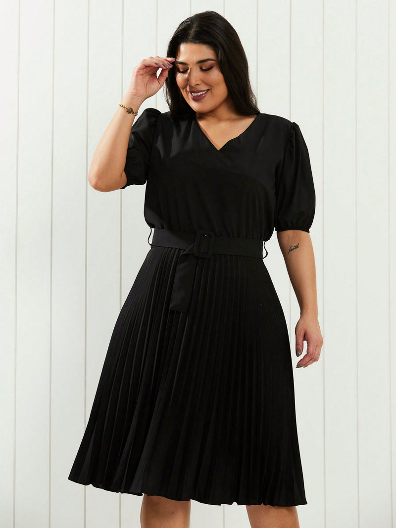 Vestido Plissado Addison Midi Plus Size