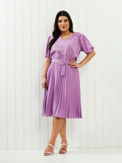 Vestido Plissado Addison Midi Plus Size