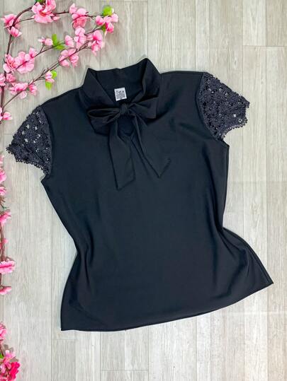 Blusa Feminina Manga Curta Renda Evangélica