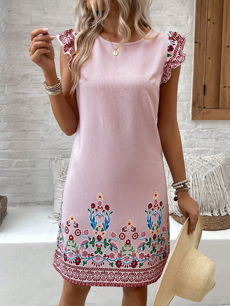 Vestido Feminino Estampado com Mangas Flare em Chiffon